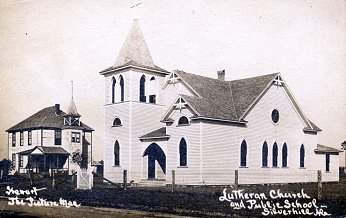 Photo of Lutheran Church and Silverill School House about 1920.