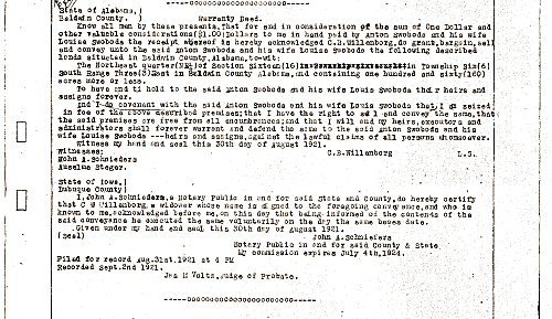 Photo of Deed abstract dated March 1, 1920.