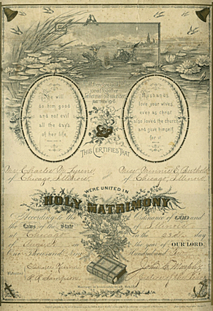 Photo of Anna and Charles Lyrene marriage certificate.