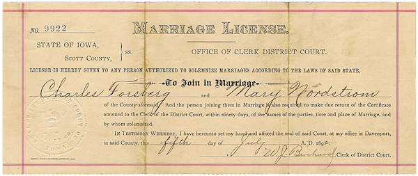 Photo of Marriage License.