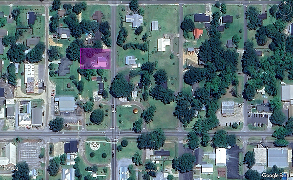 Photo of satellite view of the lots 5 and 6 Anderson Garage owned.