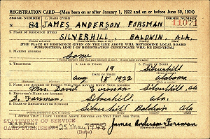 Photo of Draft registration 1942, James Anderson Forsman.